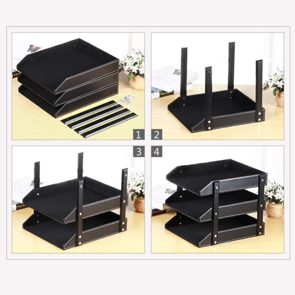 Estantes para Archivos Bandejas para Cartas Estantes para Archivos Bandeja para Documentos Apilable De Madera Extraíble De 3 Capas De Cuero PU para Archivar Documentos De Escritorio(Color:B)