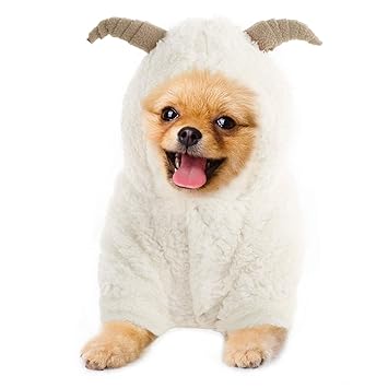 KOESON Halloween Cute Sheep Dog Costumes, Lamb Pet Festival Cosplay Apparel, Puppy Cold Weather Warm Coat for Holidays, Winter Hooded Jumpsuit Outfit for Small Dogs/Cats Beige XS