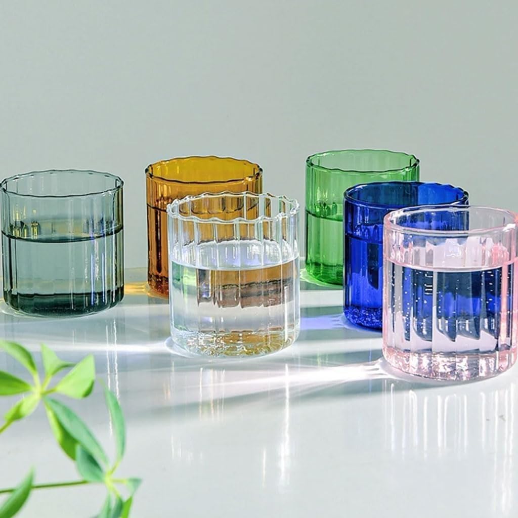 6-częściowy zestaw kolorowych szklanek – 200 ml, w paski, eleganckie szklanki do napojów do domu, baru i kreatywnych naczyń