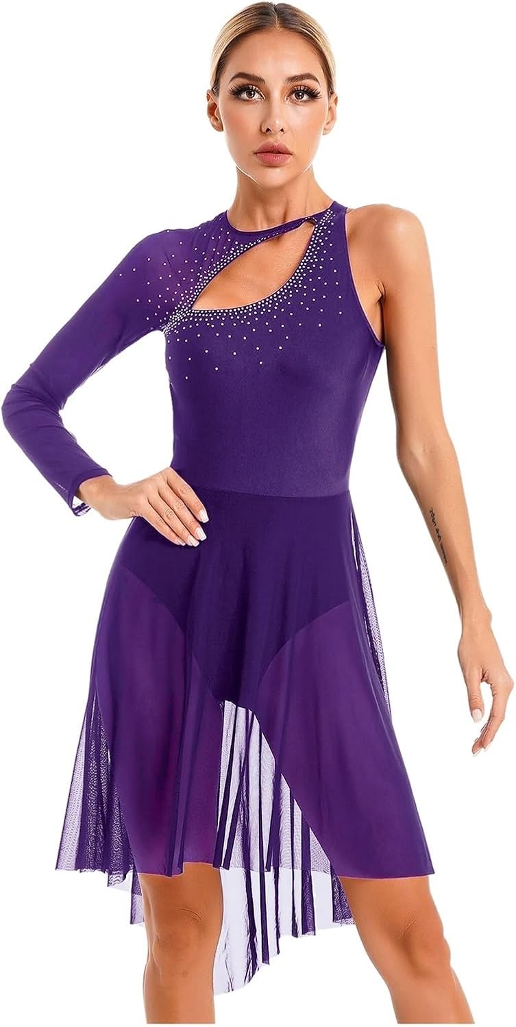 Figure Ice Skating Dress Women Gymnastics Skirted Leotard Shiny Rhinestones Ballet Dancewear Figure Skating Dress