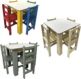 Mesa Infantil 4 Cadeiras Criança Pedagógica Madeira Camaleão (Colorido)
