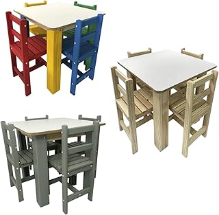 Mesa Infantil 4 Cadeiras Criança Pedagógica Madeira Camaleão (Madeira)