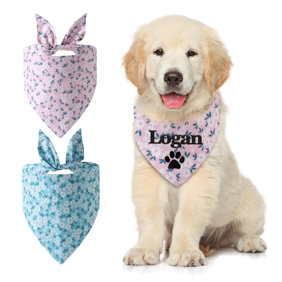 Personalized Dog Bandana Embroidered Name Custom Neckwear Dog Scarf Triangle Bibs Pet Accessories for Small Medium Large Dogs Cats Pets Birthday Gift