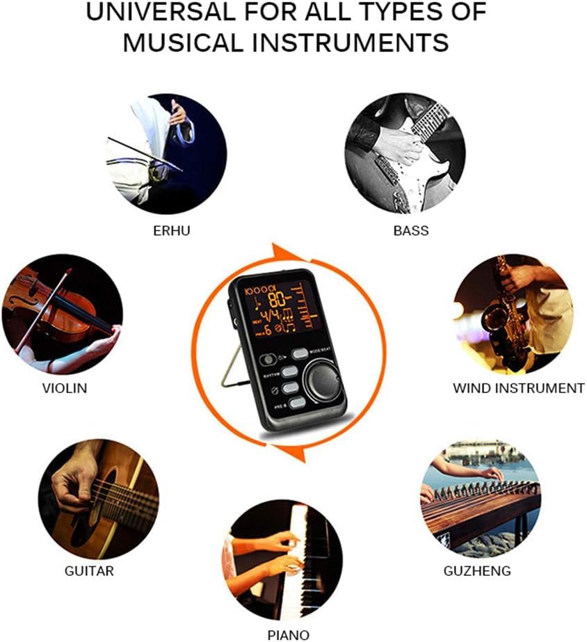 Multi-fution Cyfrowy Tuner Metronomu Generator Tonów Mini Metronom Przenośna Elektroniczna Bateria Metronomu Lub Usb Akumulator Do Pianina Skrzypce Gitara Trap Bęben Running All Umenty, black