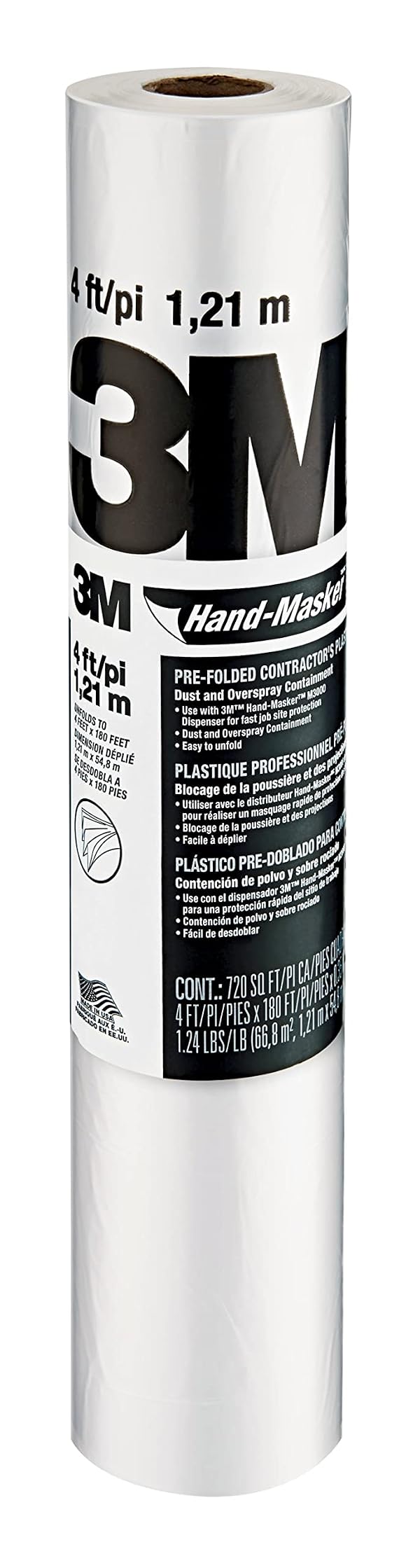 3M Hand-Masker Contractor's Plastic Film, 48" in x 180' Feet, Unfolds to Full Width, Contains Job Site Dust & Overspray, For Painting, Drywall Texturing, Wall Finishing & Floor Standing, 1 Roll (CP4) by 3M - Used condition - CA$11.14