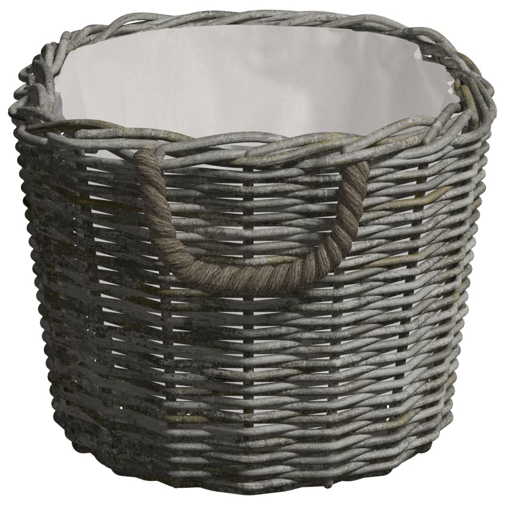 Holzkorb mit Tragegriffen aus Naturweide, 59x42x28 cm, Grau, vielseitiger Brennholzkorb für Kamin und Ofen, stabiles Brennholz Regal zur Aufbewahrung im Wohnzimmer und Garten