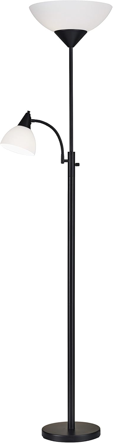 Adesso 7202-01 Piedmont 71" Torchiere with Adjustable Reading Lamp, 2 Lights, Black, Smart Outlet Compatible
