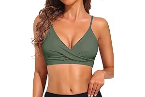 Women's Olive Green Twist Front V-Neck Bikini Top with Adjustable Spaghetti Straps...