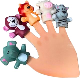 Set Of 5 Silicone Finger Puppets for Children and Babies, Animals Shape Bath Toy, Hand Puppet Stories Cute Small Dolls Rubber Bath Toy Gift for Children (Elephant-Monkey-Lion-Cow-Tiger)