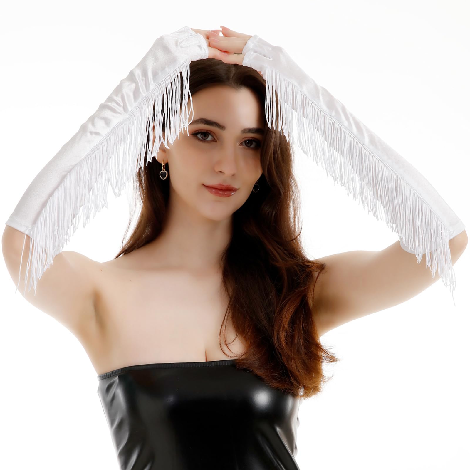 NiceYnn Long Satin Tassel Opera Gloves for Women Girls - Image 3