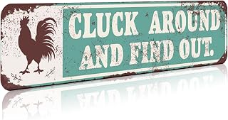 Chicken Decor Chicken Cluck Around and Find Out Metal Signs for Farm House Wall Art-Vintage Tin Signs for Chicken Coop Home Farmhouse Kitchen Garden Decor,16x4inch