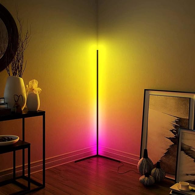 XXVH Modern Minimalist LED Corner Floor Lamp, RGB Color Changing Standing Lamp Dimmable with Remote Control, Home Soft Lighting Floor Lamp, Christmas Interior Decoration Lights Black