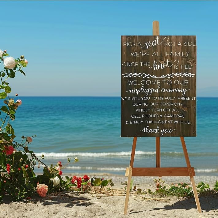 Wedding Sign Rustic Pick A Seat & Unplugged Wooden Vertical Sign for Wedding Ceremony & Reception Decor Seating Plan & Directional Decorations, Engagement & Anniversary Sign - 18x24in