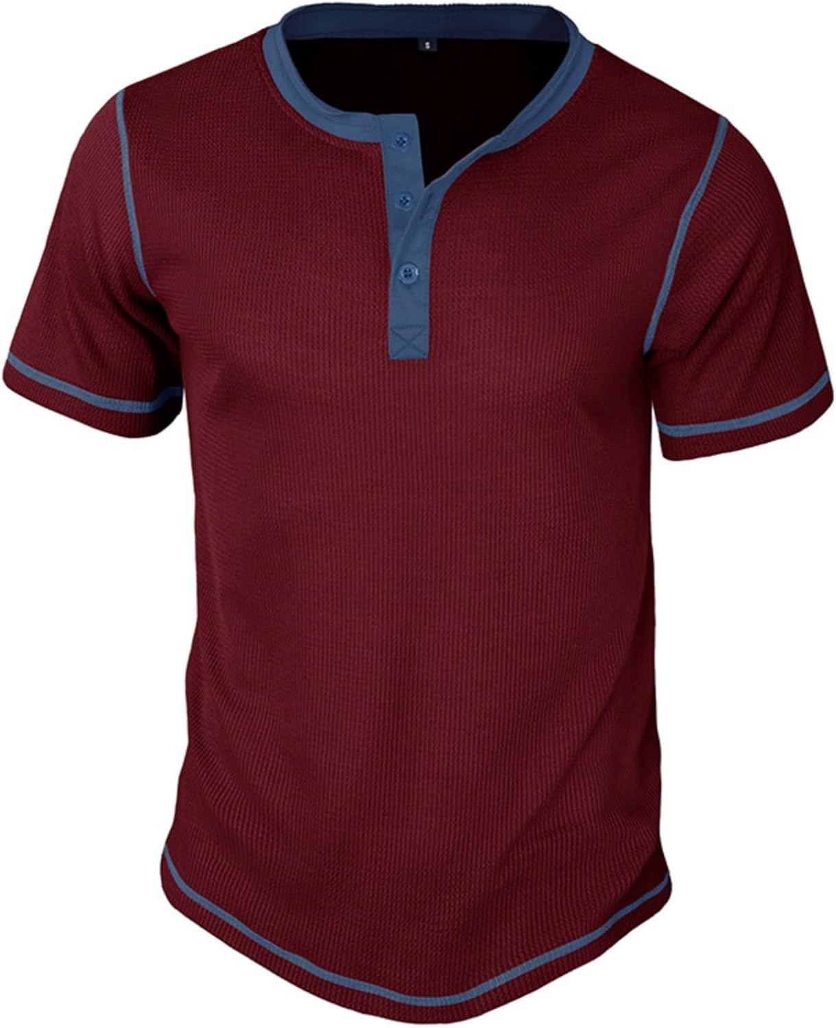 Mens Henley Short Sleeve Shirts Waffle Button Up Shirt Casual Basic Lightweight Tops Slim Fit Muscle Tee for Daily