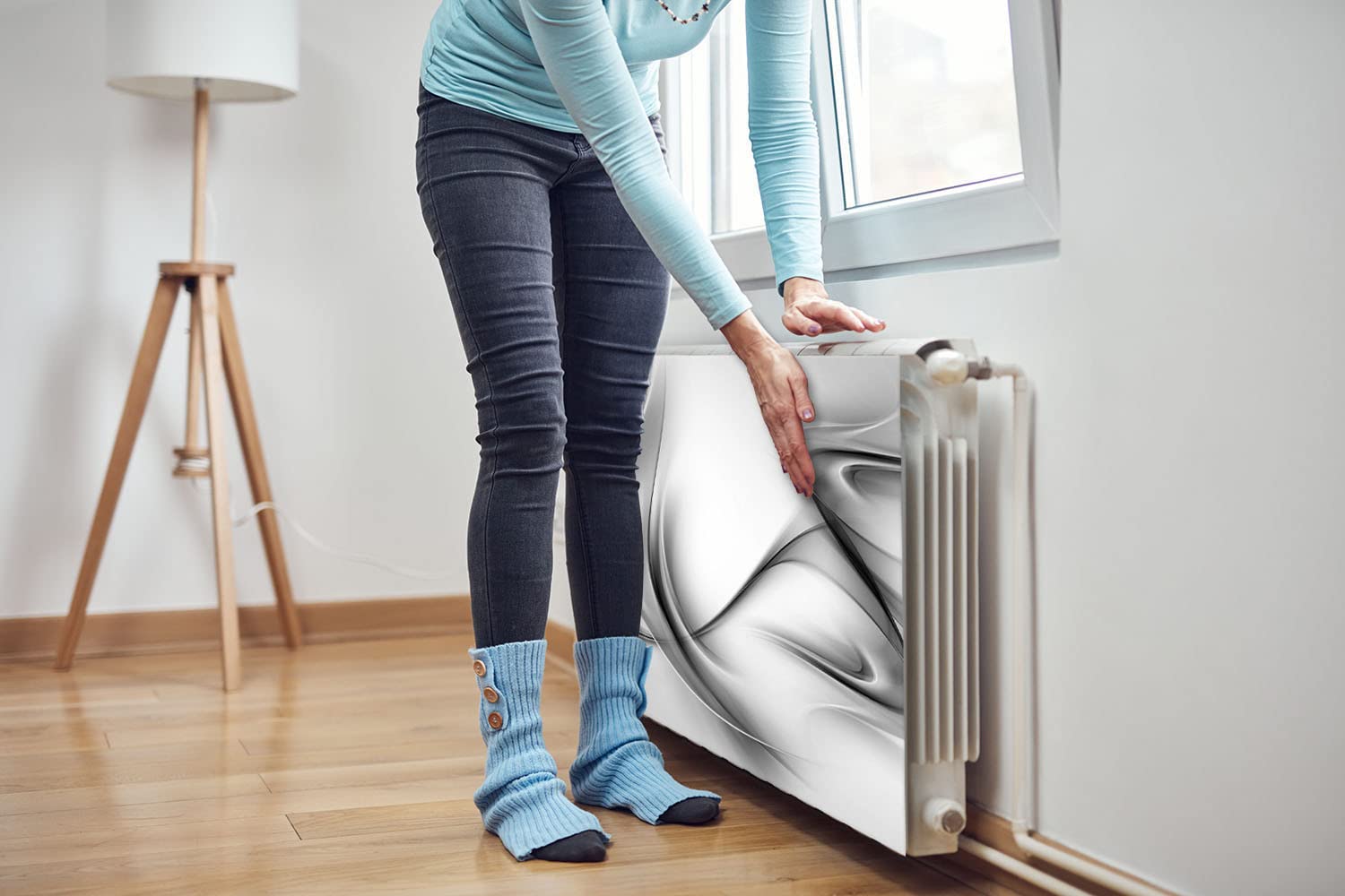 Magnet Heizkörperverkleidung Heizkörperabdeckung Grau Abstrakt 60x60 cm Heizung Abdeckung Verkleidung Magnetische Abdeckmatte Kühlschrank aus Einem Flexiblen Magneten Digitaler Aufdruck