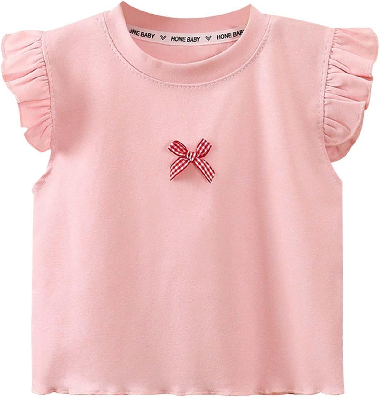Toddler Girl Shirts Baby Girls Ruffle Sleeves Blouse Crew Neck Cotton Tee Tops Cute Clothes with Plaid Bowknot