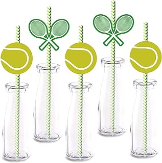 Tennis arty Straw Decor, 24-Pack Tennis Sports Baby Shower Or Birthday Party Decorations, Paper Decorative Straws