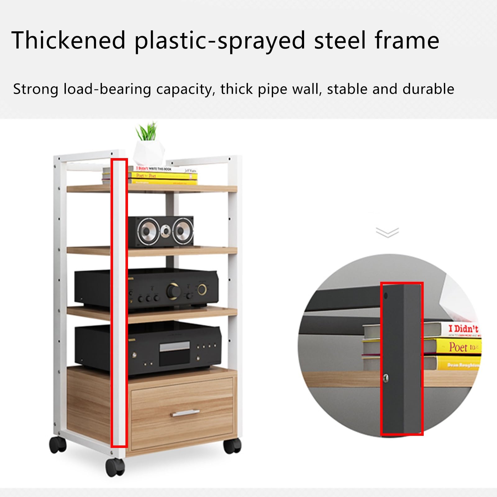 HiFi Mobile Stereo Rack 3 Tier AV Media Stand con Ruote Universali Giradischi in Legno Rack Audio Rack HiFi Mobili per Home Theater & Musica Appassionati di Noce