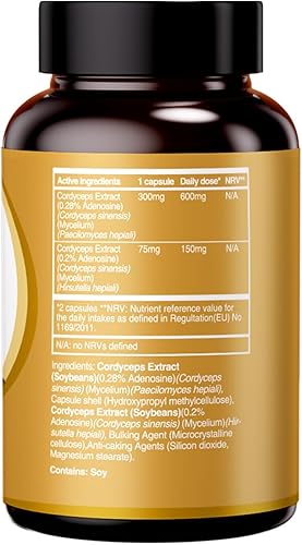 Miniatura 2 de HUJ Cordyceps Cápsulas de hongos  Suplemento Cordyceps con micelio dual  Salud renal, salud inmune y apoyo energético  60 cápsulas