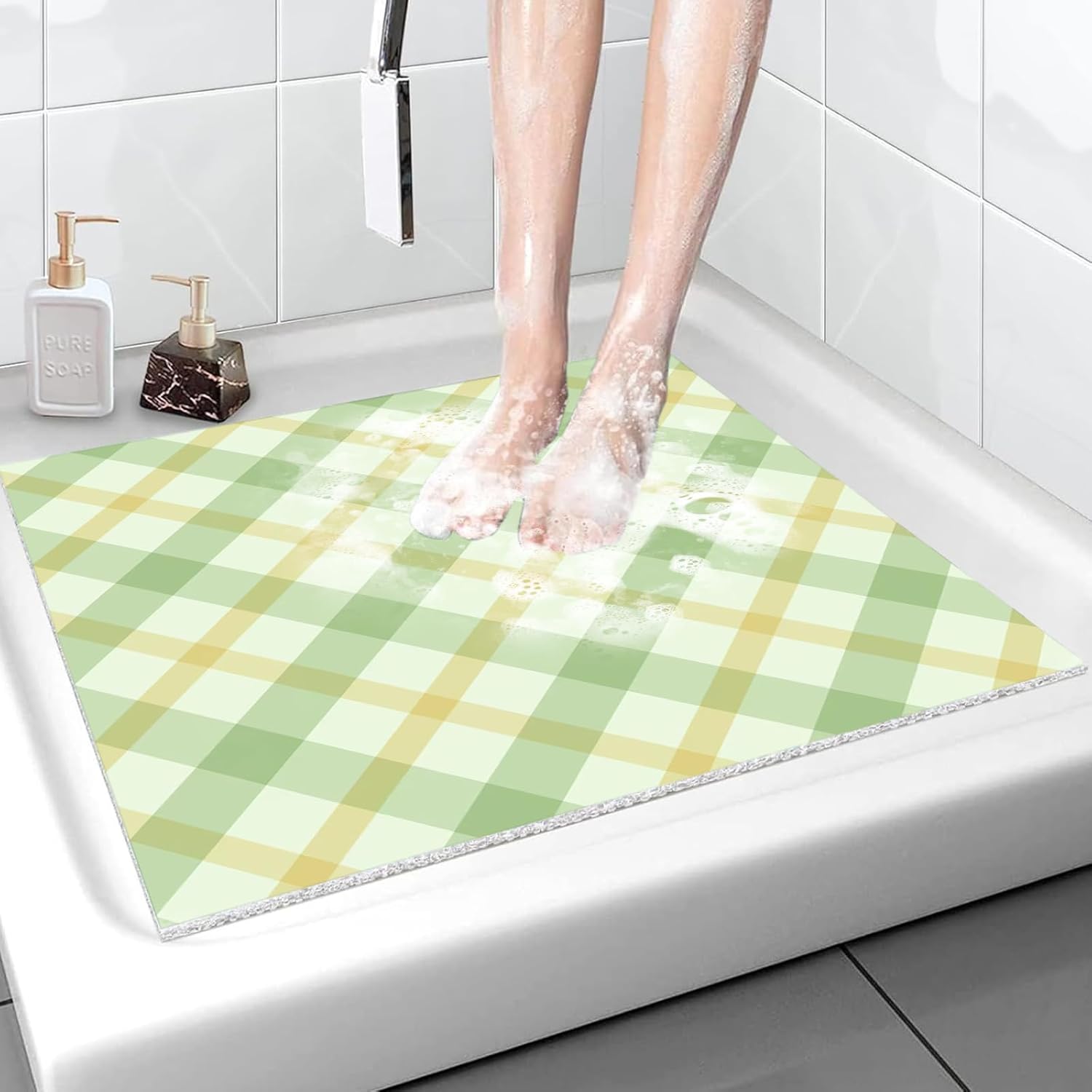 Grid Shower Mat Bathtub Mat NonSlip 48x24 Inch, Soft