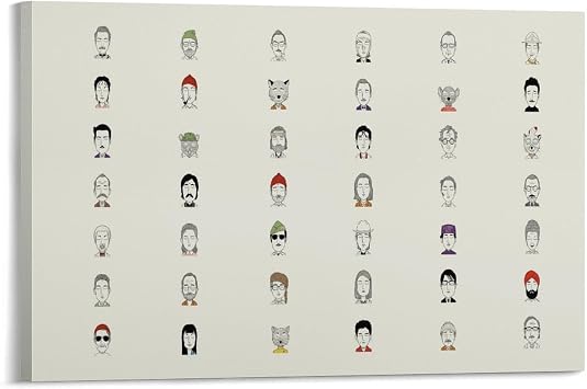 The Characters of Wes Anderson Movie Canvas Wall Art Posters For Room Aesthetic And Decor Canvas Painting Posters And Prints Wall Art Pictures for Living Room Bedroom Decor 12x18inch30x45cm Frame-s