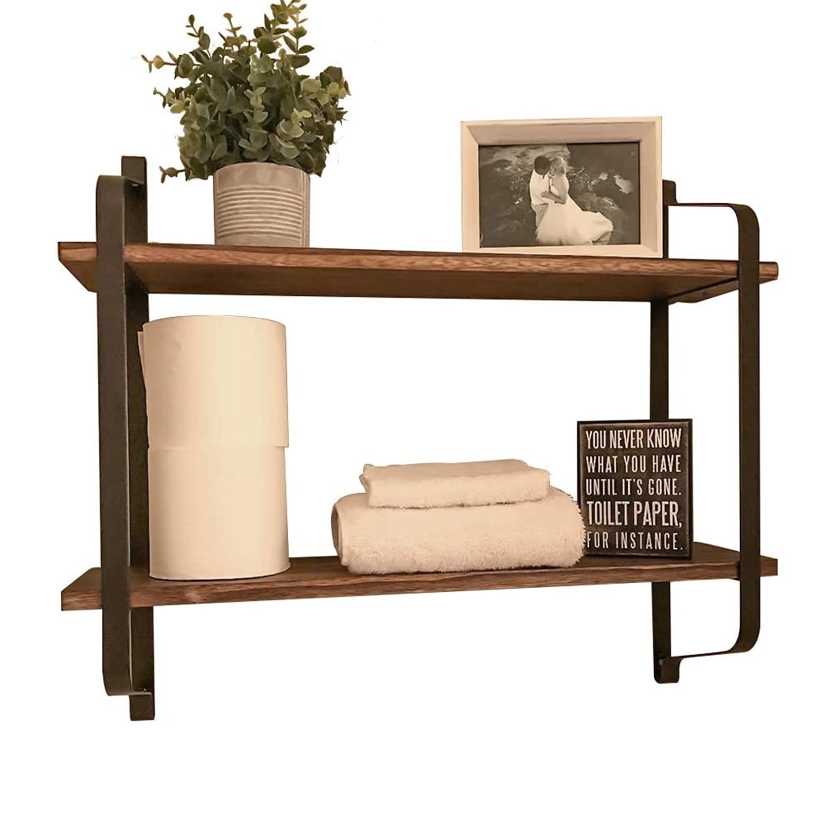 medla Floating Shelf Wall Mounted: Rustic Wood Book Shelf Wood Wall Shelf for 2 Tier Storage Corner Display Rack for Living Room Kitchen Bathroom Bedroom Home Office