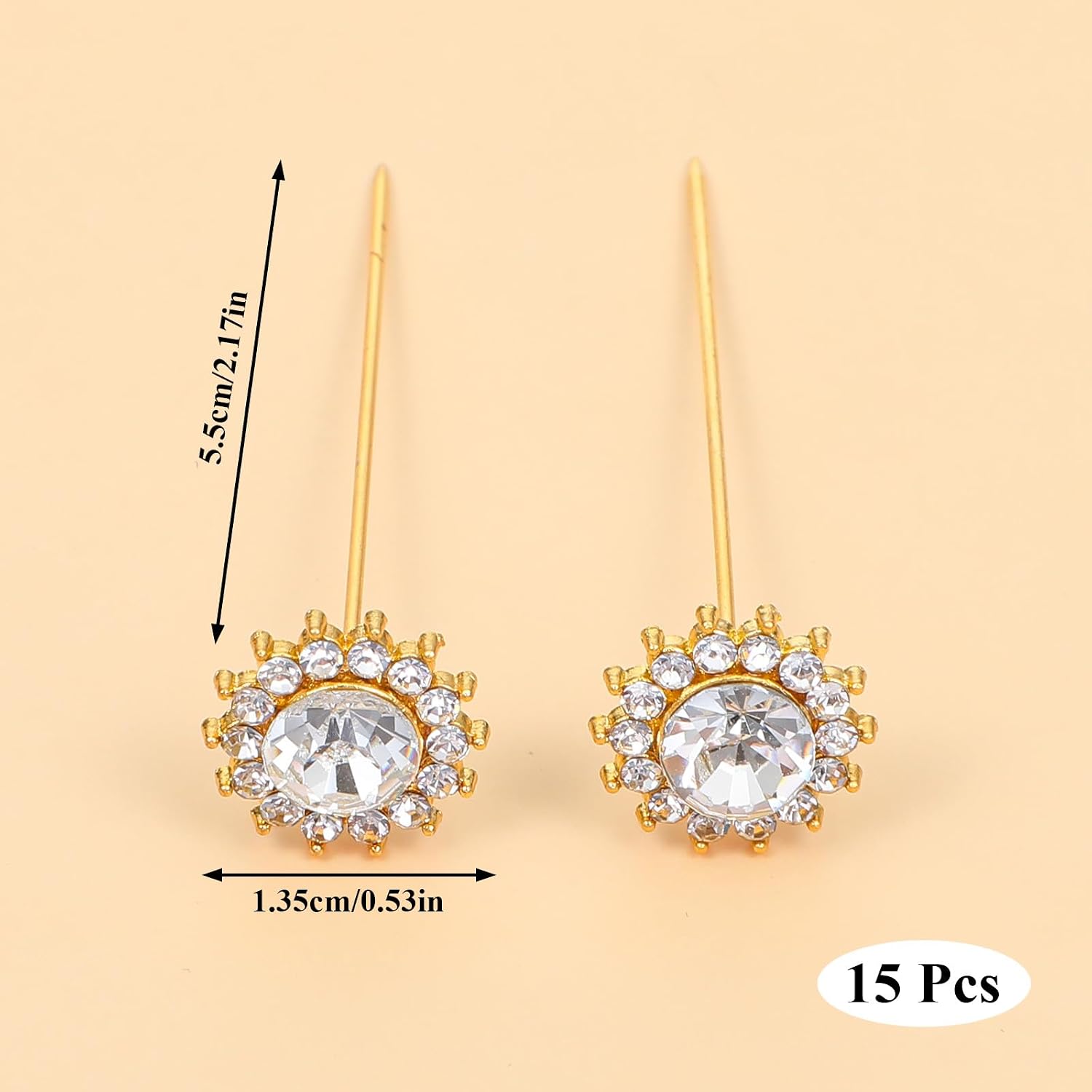 15 Pcs Diamond Pins for Bouquets Flower Decoration Pins Gold for Flower Bouquets Diamond Head Flowers Straight Pin Corsage Boutonniere Pin for Wedding Jewelry Ornaments DIY Craft Sewing