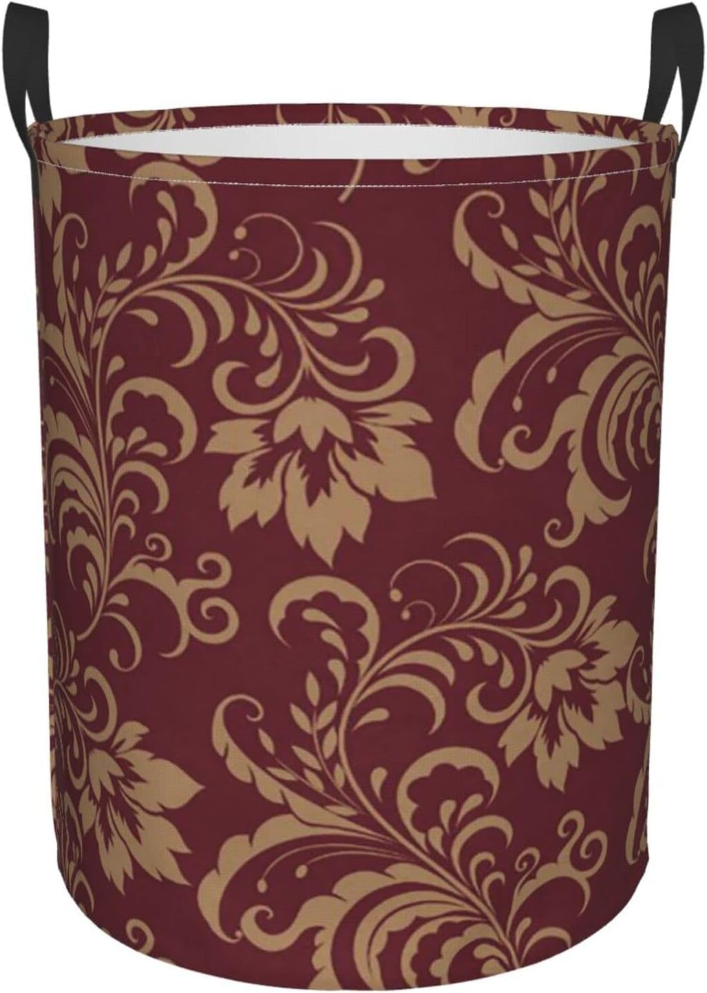 Burgundy Antique Maroon Gold Floral Waterproof Foldable Laundry Basket Hamper