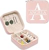 Gemszoo Personalized Name Jewelry Organizer Boxes for Women Custom Initial Letter Jewlery Box Small Travel Jewelry Case Storage Gift for Women Bridesmaid Birthday Christmas (Pink-initial)