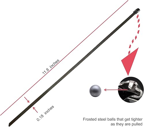 Miniatura 2 de Paquete de 99 bridas de acero inoxidable niqueladas, paquete de 99 bridas de metal de 0.18 x 11.8 pulgadas, paquete de autobloqueo resistente para