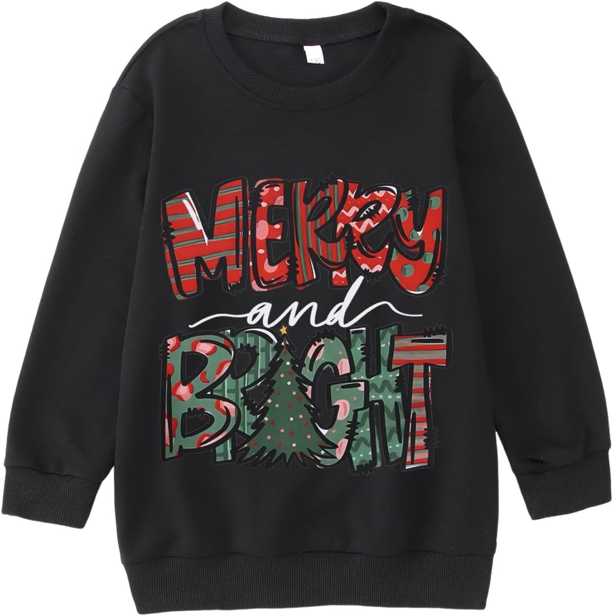 MERRY and BRIGHT Christmas Sweatshirts for Kids Boy Girl Xmas Pullover Shirt Crew Neck Tops Long Sleeve Fall Clothes