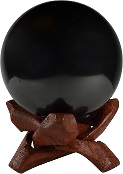 Shungite World Authentic Shungite Stone Sphere Polished 60 mm / 2.36 with Stand, Natural Real Feng Shui Meditation Healing Crystal Decorative Ball Home Protection Grounding Black Orb Decor