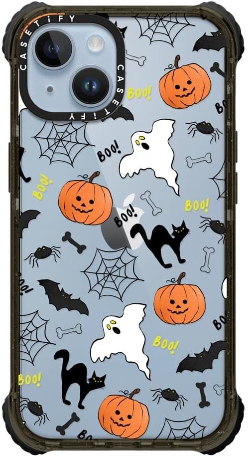 CASETiFY Ultra Impact iPhone 14 Case [5X Military Grade Drop Tested / 11.5ft Drop Protection] - Boo! its Halloween - Glossy Black
