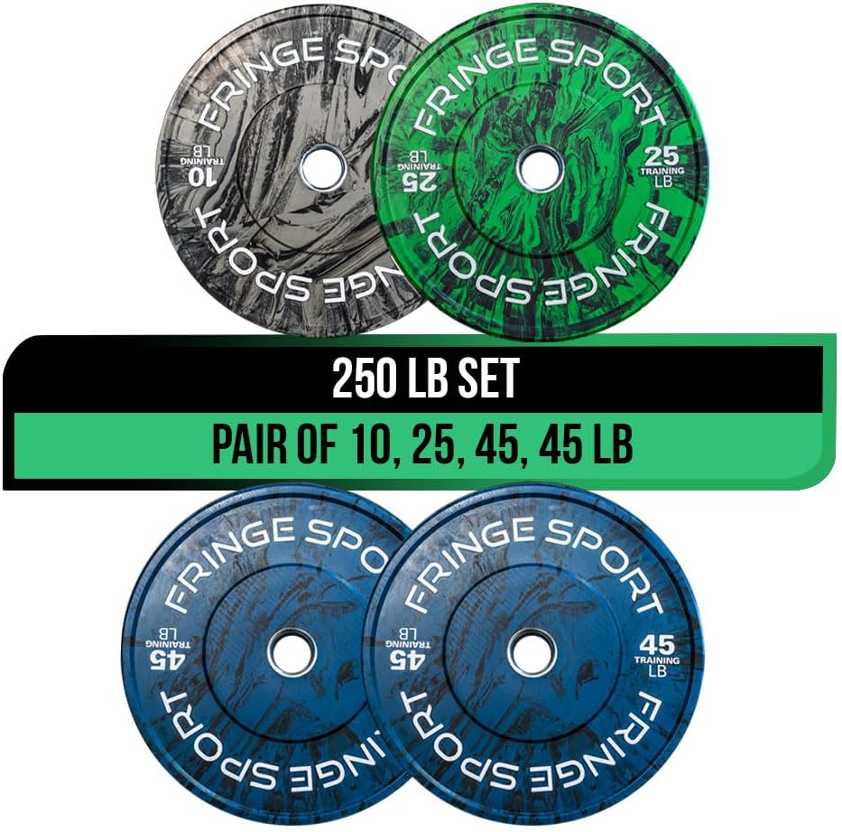 FringeSport Savage Bumper Plates Set and Pairs - Olympic Weight Plate - Rubber Weight Plates with Steel Insert Strength Training Plate (10lb - 460lb)