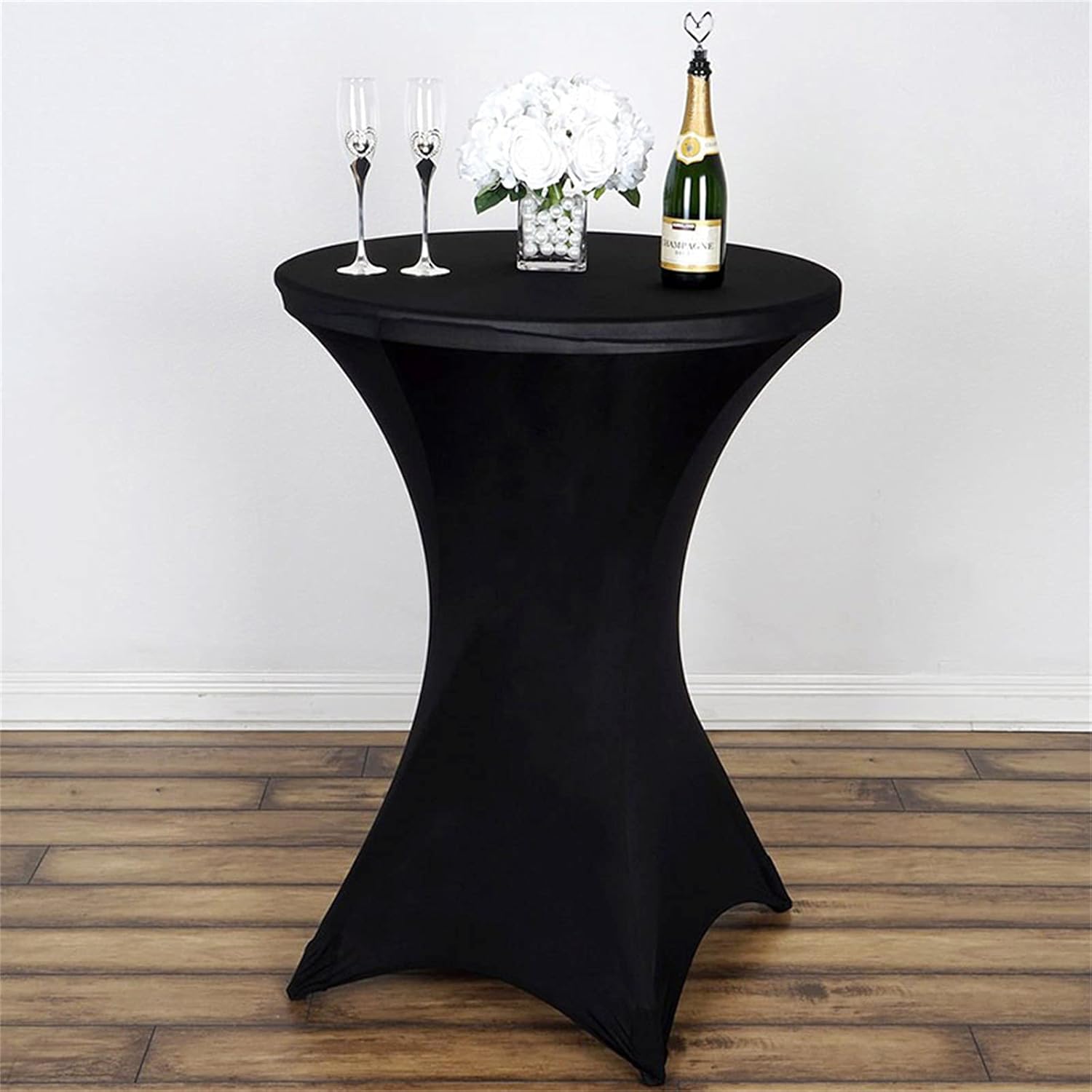 Jeloris 2 Pack 32x43 Inch Highboy Black Cocktail Spandex Round Tablecloth Stretch Spandex Cocktail Table Fitted Cover for Weddings, Banquets, Events, Parties, Restaurants
