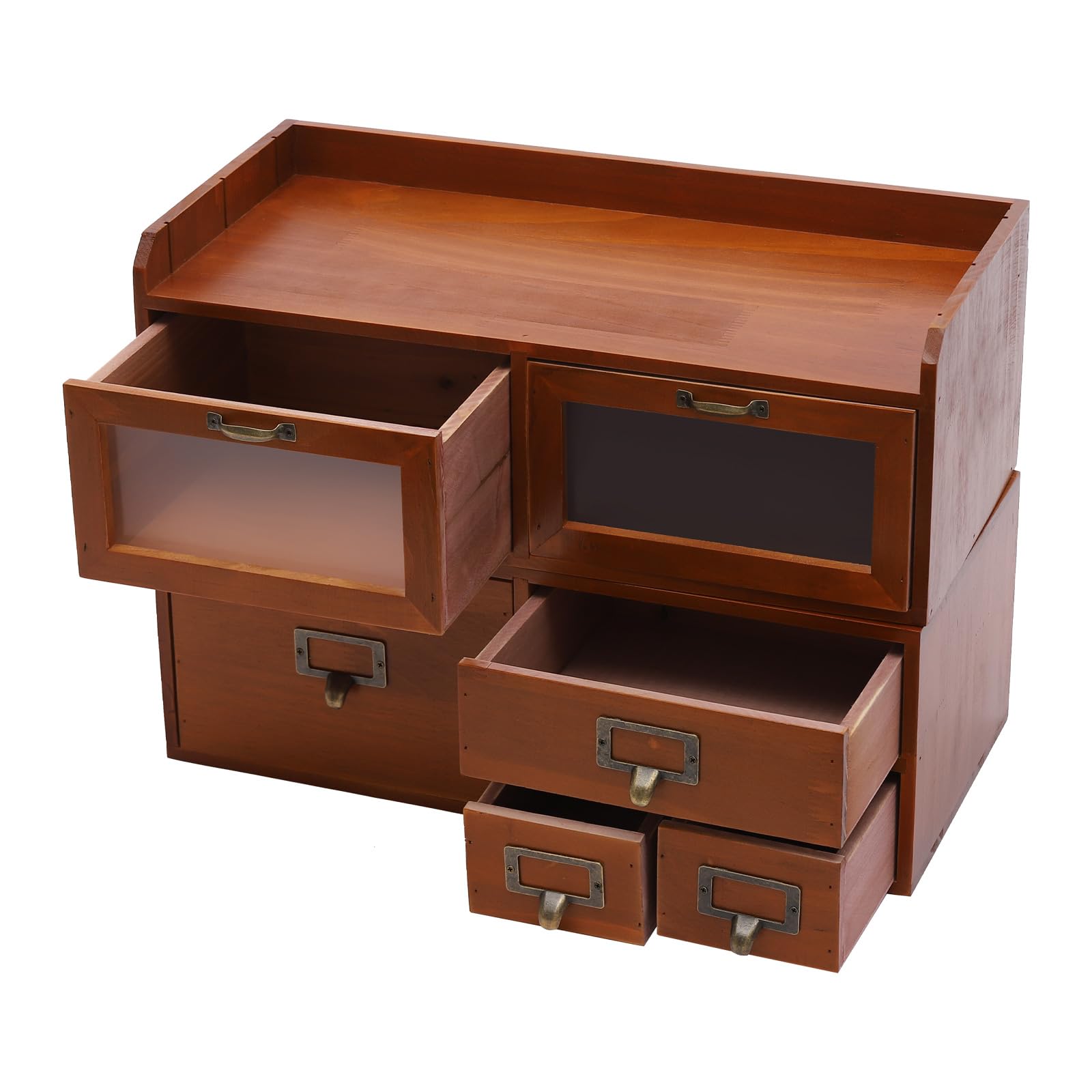 Mini komoda z 6 szufladami, w stylu vintage, drewniana szafka apteczna, organizer do przechowywania, decoupage i dekoracji, brązowa