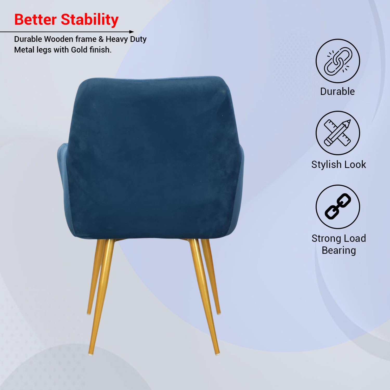 Taboo Velvet Dining Chair | Upholstered Accent Arm Chair | Soft Cushioned Seat with Backrest | Modern Velvet Fabric Chair with Metal Legs | Living Room, Bedroom, Study & Restaurant Chair | NavyBlue 3