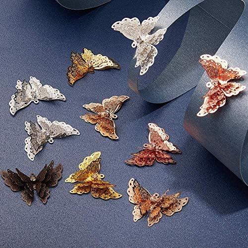 SUNNYCLUE 12pcs 6 Colors Butterfly Pendant Charms with 1.2mm Hole 3 Layer Golden Rose Silver Antique Bronze Butterflies with Crystal Rhinestone for Necklace Bracelet Jewellery Making Accessories