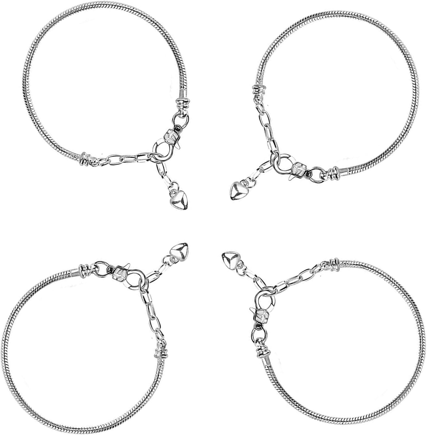 5 Pcs Silver Plated Snake Chain Bracelet Kit, Heart Lobster Clasp Charm Bracelet Chain for Jewelry Making, Adjustable DIY Charm Bracelets for Women, European Style Bracelet Making Kit Supplies - Image 6