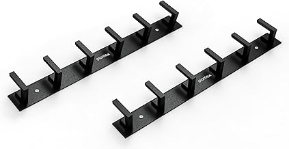 Plantex Aluminum Hook Rail with L-Shape Hooks for Walls of Bathroom/Kitchen–Hook Rail Bar for Clothes/Towel/Keys-Pack of 2 (6 Hooks, Black)