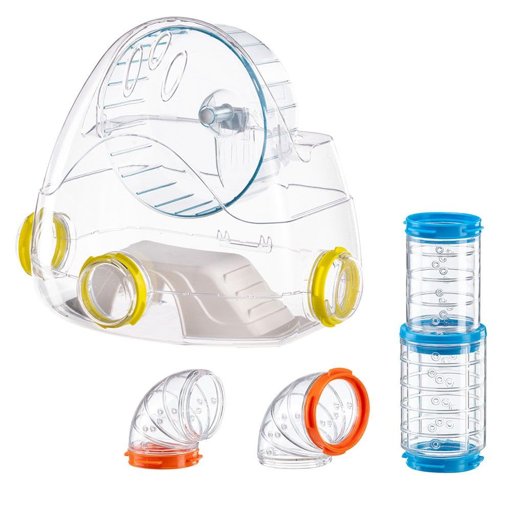 Ferplast Hamster Tube Set - 4 Piece Kit, Includes Gym with Wheel, Transparent Tunnels, Fittings & Toys