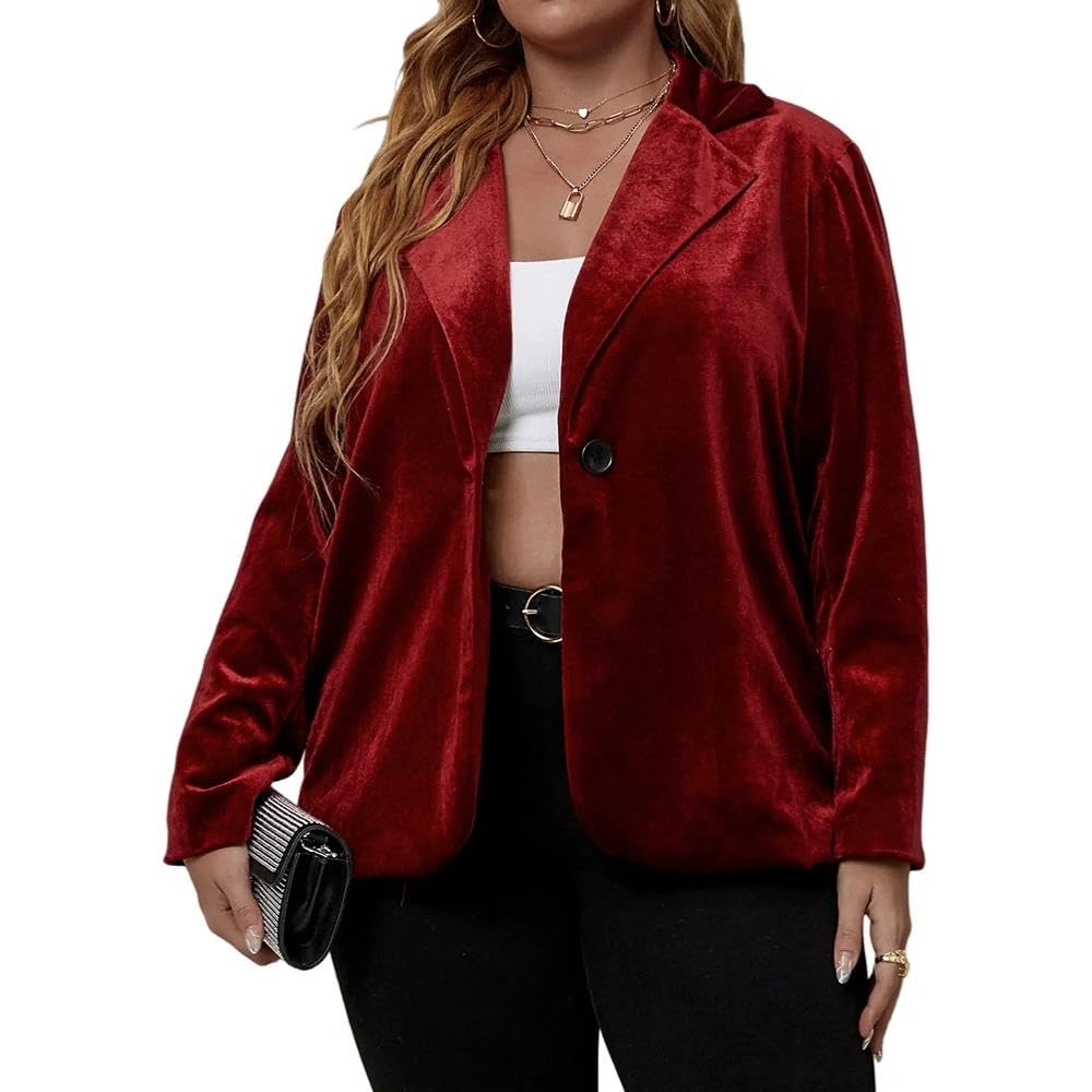 Plus Size Velvet Casual Blazers for Women Business Casual Long Sleeve Suit Jackets Elegant Fall Blazer for Women