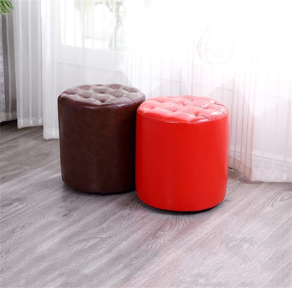 Round Small Stool Footstool Pu Leather Stool Upholstered Pouffe Low Stool for Kids & Adults 100kg Weight Capacity(Color:Black)