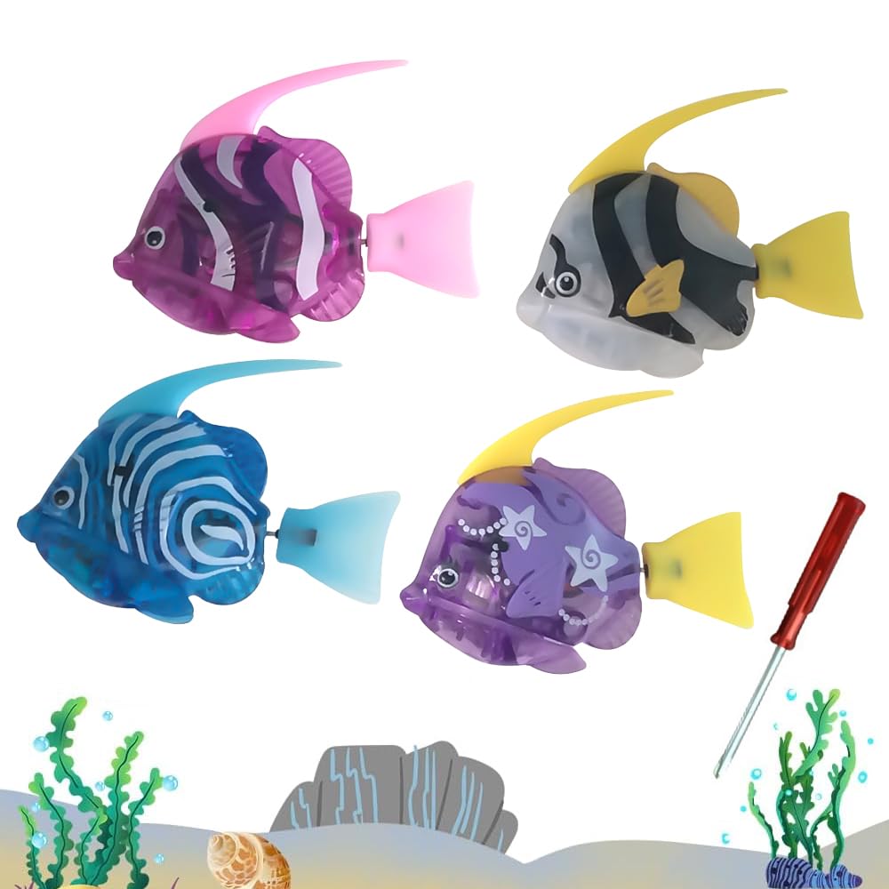 4 Pièces Poisson Robot Bain, Jouets de Poisson électroniques Poisson Jouet Enfant Electronique avec Lumineux Réutilisables Natation Fish Robot Poisson Plastique Jouet pour Enfants (Batteriebetrieben