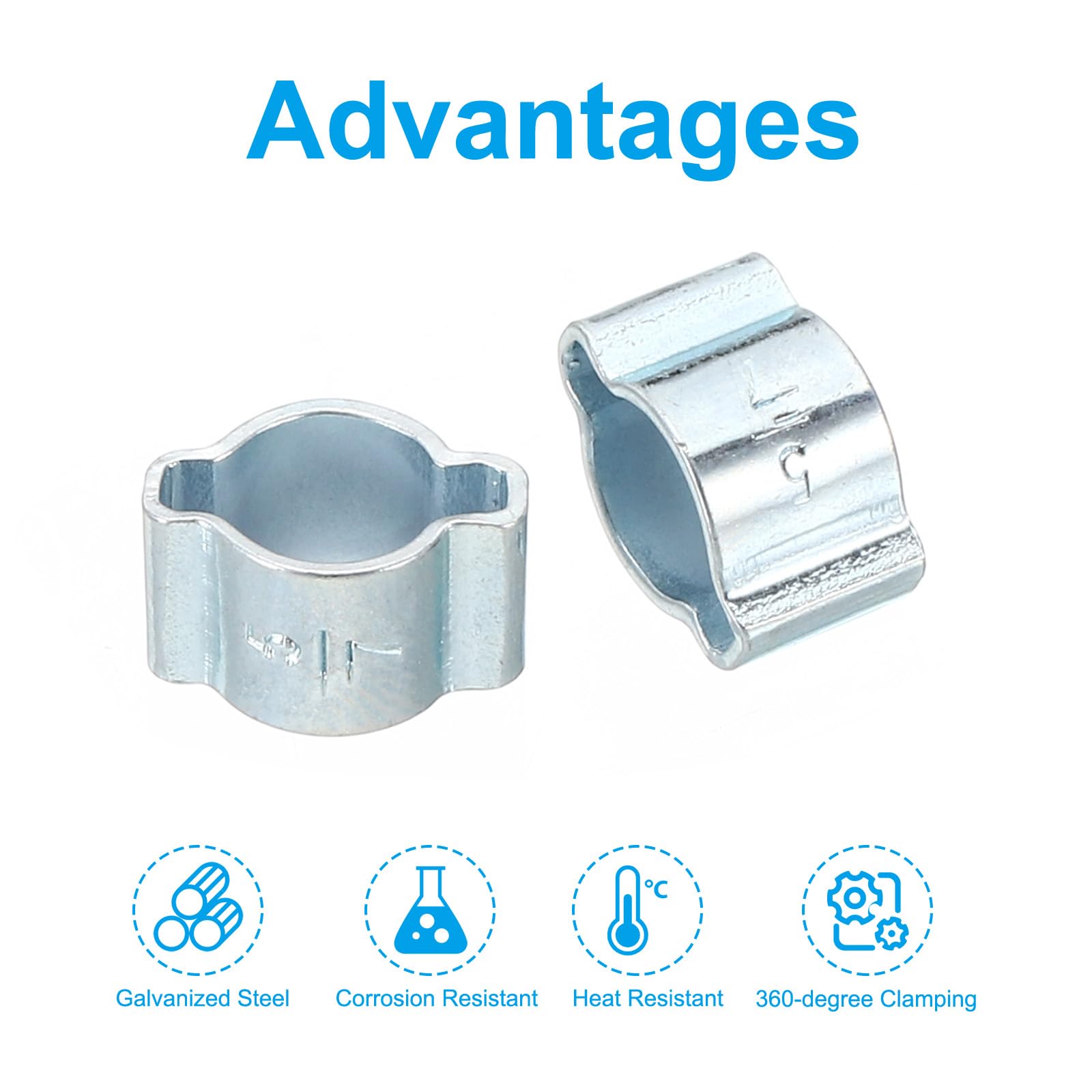 PATIKIL 50 Pack 5-7mm Double Ear Hose Clamp, Galvanized Steel O Clip Crimp Rings for Fuel Petrol Pipe Tube Fitting Connections, Silver Tone - Image 4