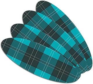 Plaid Turquoise Teal Gray Grey Pattern Double-Sided Oval Nail File Emery Board Set 4 Pack