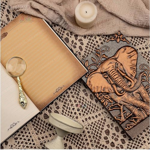 Image of Alokik 3D Copper Elephant DND Vintage Leather Journal Writing Notebook with 200 Pages A5 Journal Diary,Antique Handmade Leather Diary,Travel Diary&Notebooks to Write in,Diary Gift for Men Women