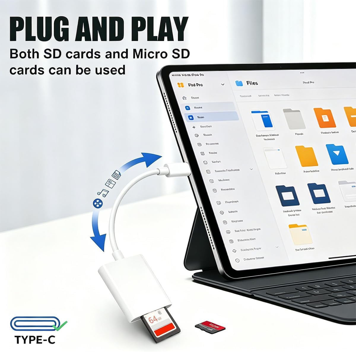 USB C SD Card Reader, Type C SD Card Reader 2 Slots, Plug and Play | Supports SD and MicroSD Memory Card Adapters for iPhone 15 16/iPad/MacBook/Mac, Trail Camera Viewer, Bi-directional Data Sync