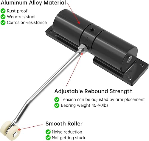 Miniatura 2 de Cierrapuertas automático de seguridad, cierrapuertas para cierre automático, convierte puertas con bisagras en cierre automático, color negro