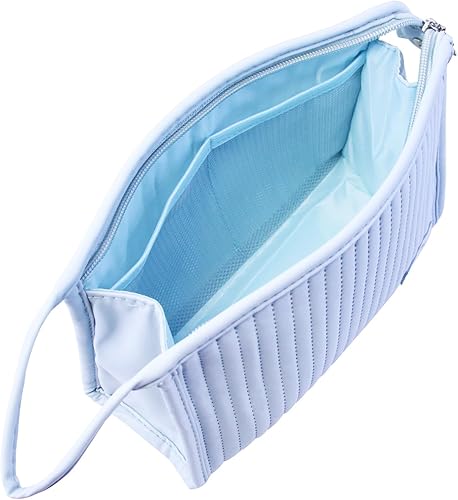 Miniatura 6 de Taysis Pequeña bolsa de maquillaje simple, bolsa de cosméticos simple, resistente al agua, de piel sintética, a rayas, portátil, bolsa de aseo de